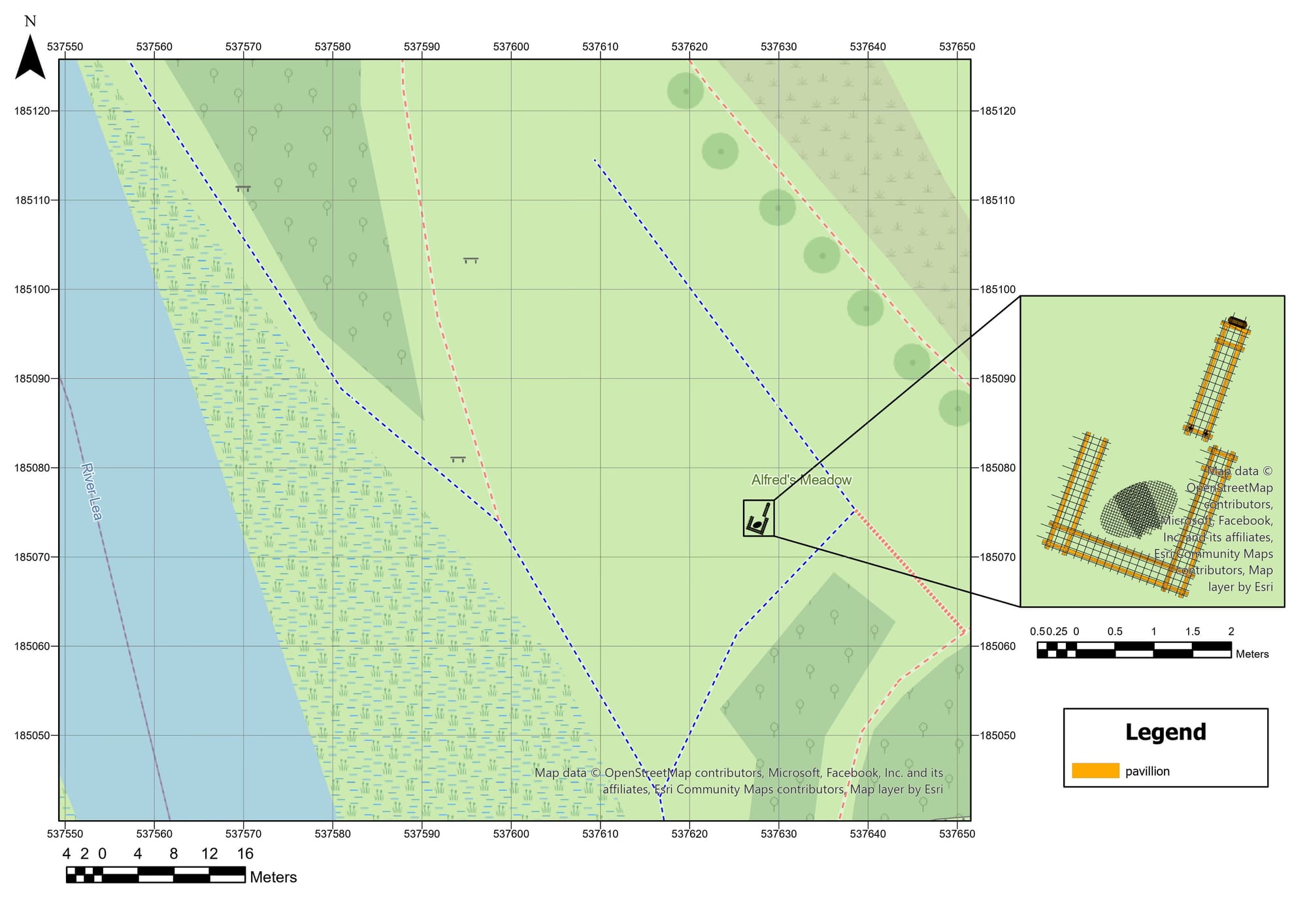 Site plan image including our structure, mapped in GIS.