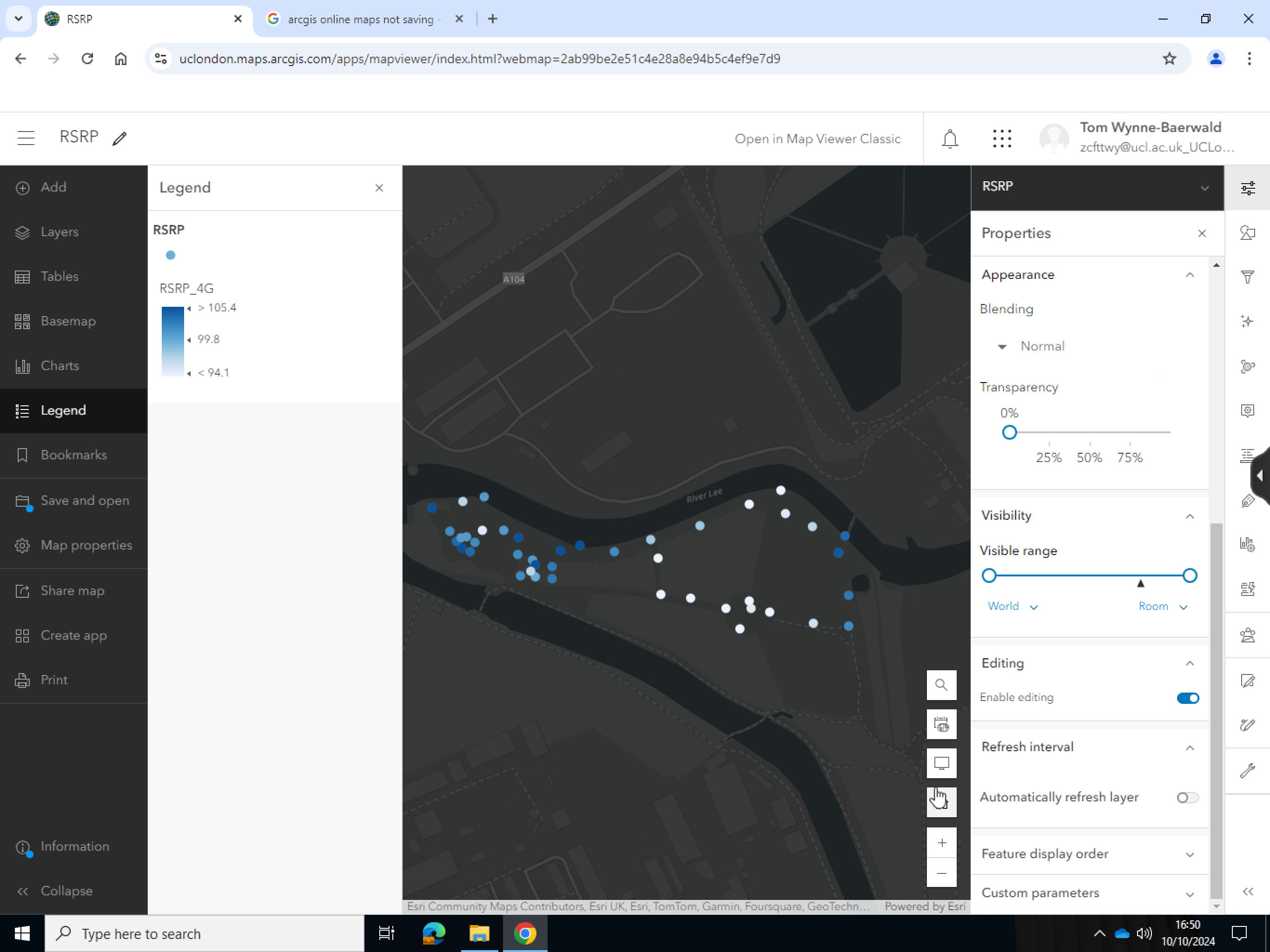 Map made using ArcGIS, showing 4G RSRP across the site. White indicates a better signal.