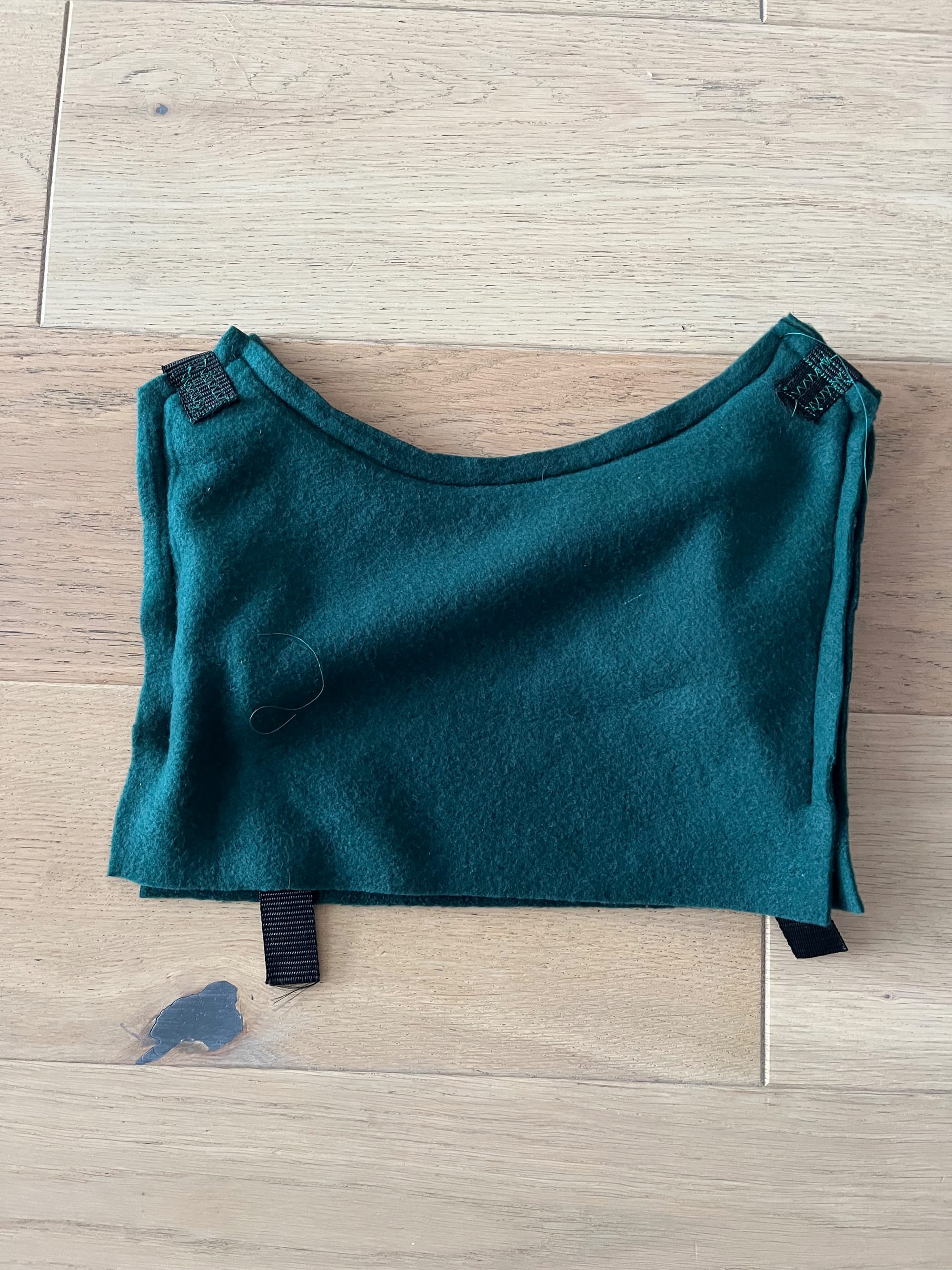 Wrong way out harness before overlocking the edges and inverting the bag!